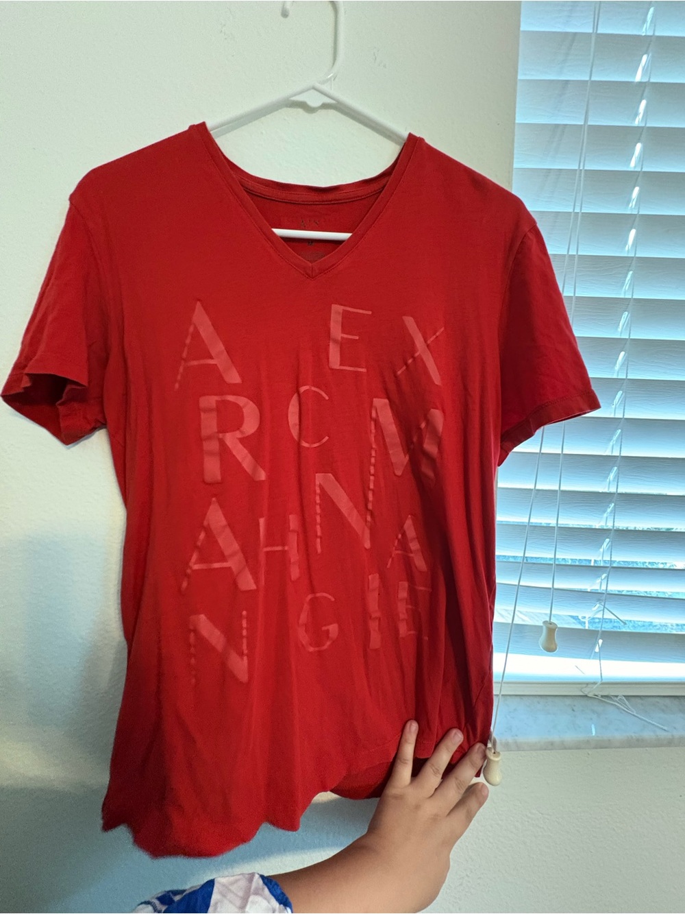 Armani Exchange Red V-Neck Tee with Subtle Logo